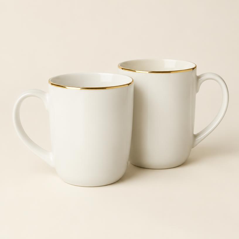 Gold-Edge Porcelain Mug Pair