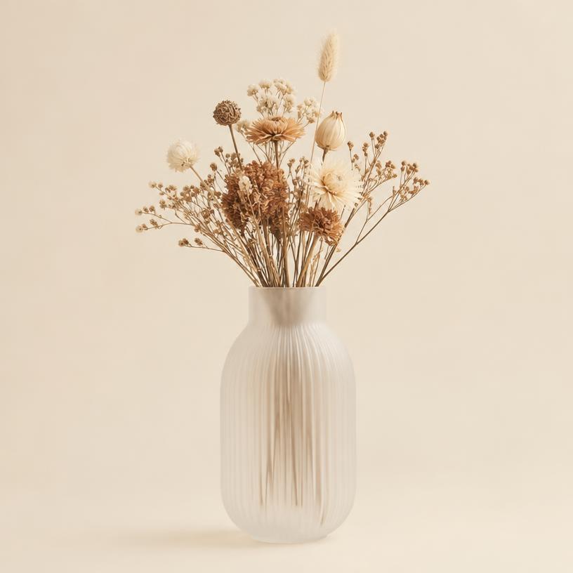 Frosted Ribbed Glass Vase