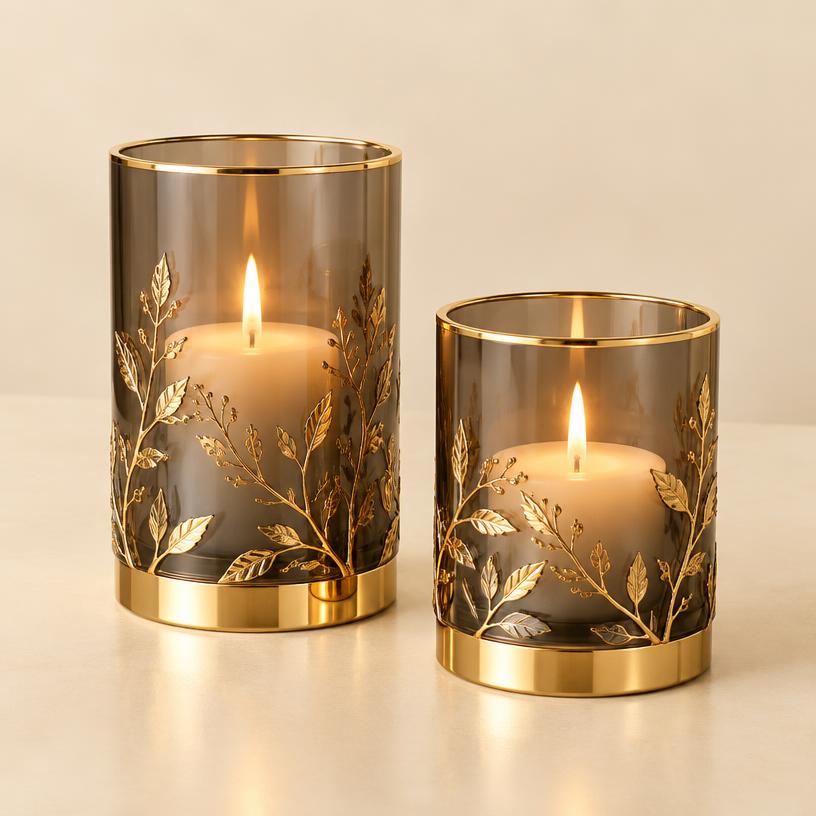 Gilded Glass Candle Holder Pair